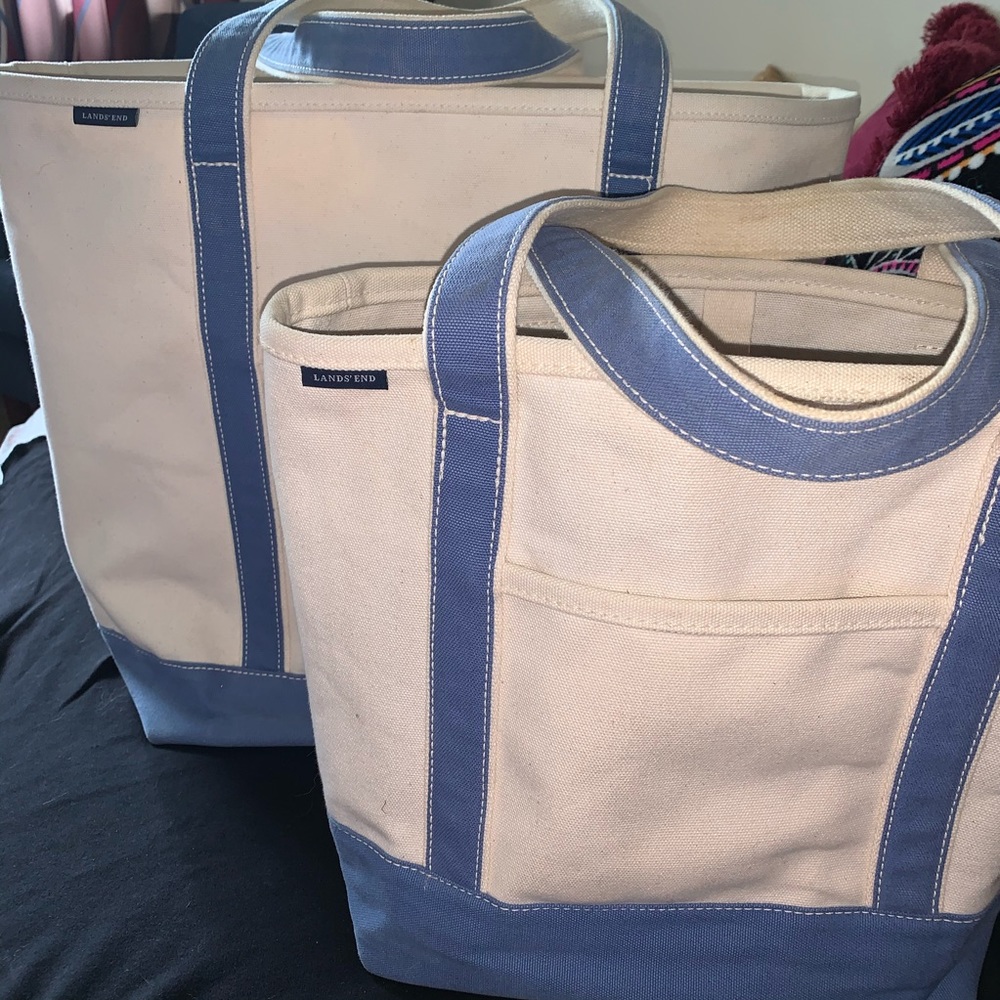 Lands End Set of Natural Open Top Totes
